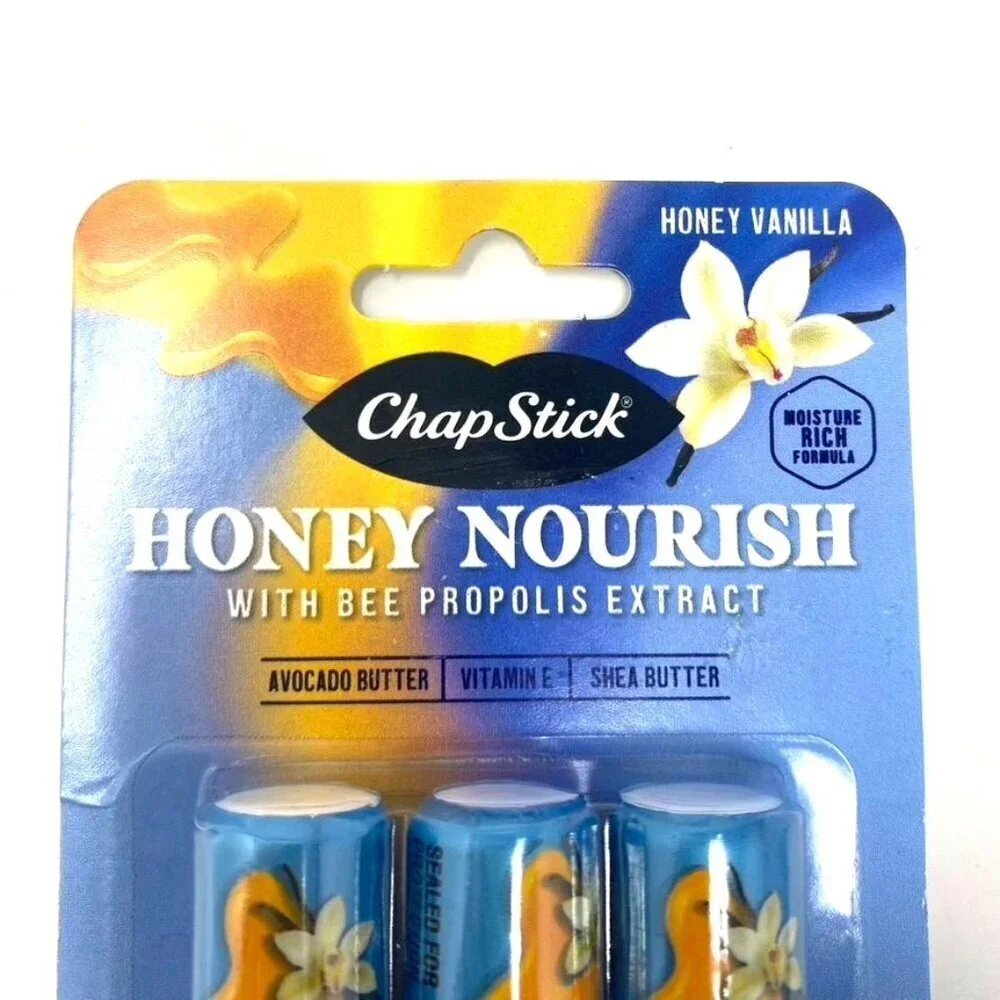 Chapstick Lip Balms Honey Nourish 3 Count Honey Vanilla Moisture Rich Vitamin E
